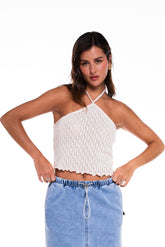 Polera Cane Crop Halter Lanilla Color Crudo Efesis