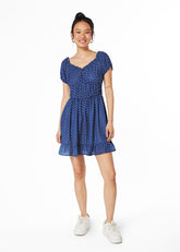 VESTIDO ROCHE BARDOT ESPALDA ELASTICADA AZUL