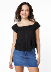 BLUSA SAMAY REGULAR ESCOTE BARDOT NEGRO Y VERDE EFESIS