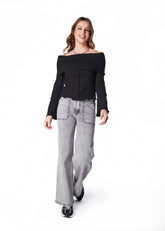 SWEATER GRECO CROP BARDOT Y RULE NEGRO