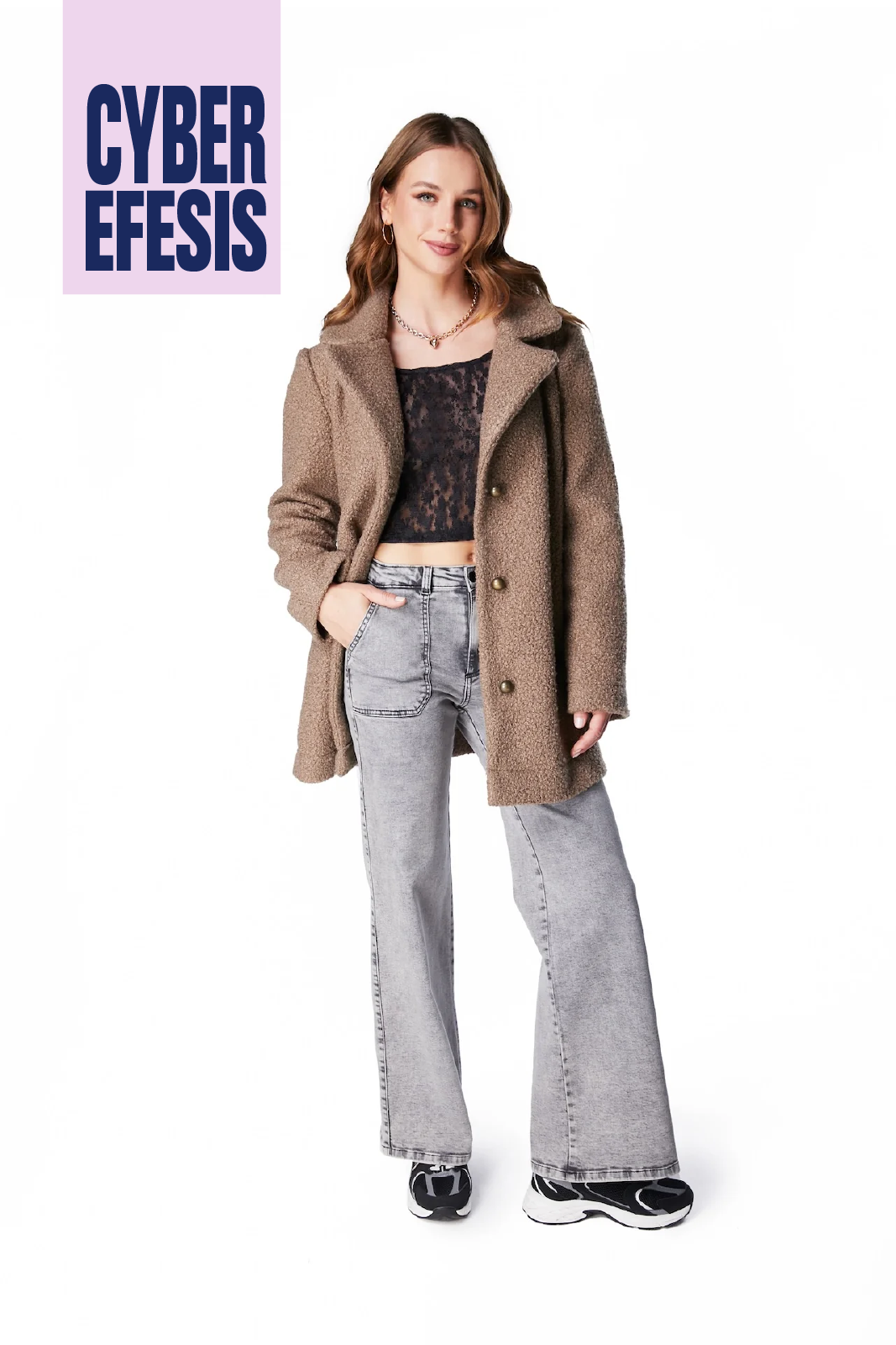 Jeans Zoe Palazzo Bolsillo Parche Gris Efesis