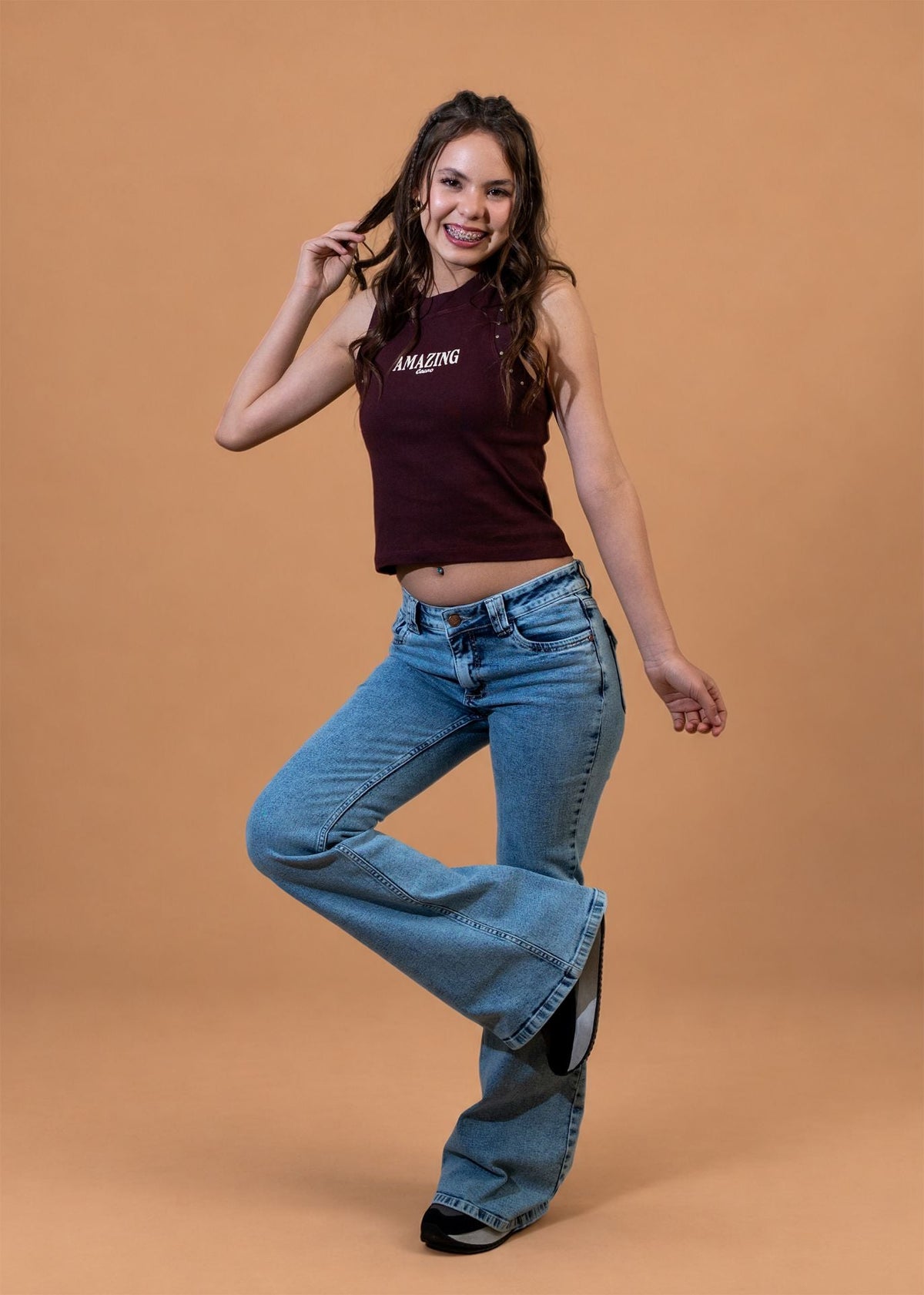 Jeans Lois Flare Tapetas Bordadas Azul Cacao