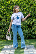Jeans Glith Flare Bordado c/Desflecado Azul Cacao