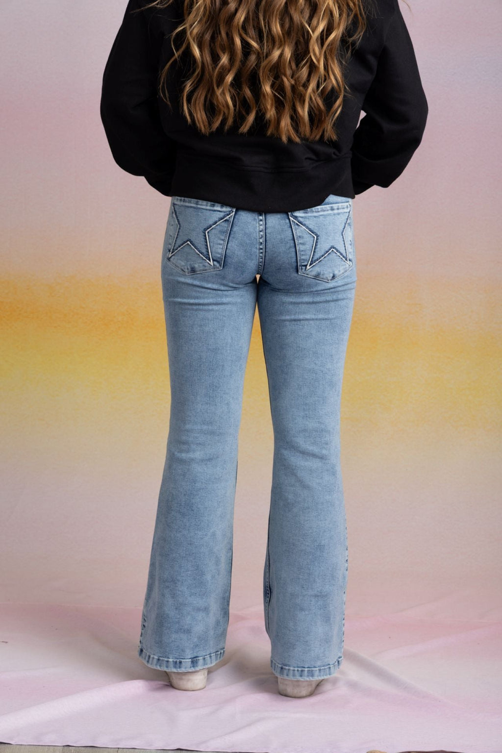 Jeans Glith Flare Bordado c/Desflecado Azul Cacao