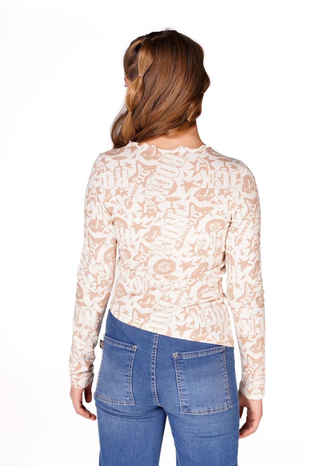 Sweater Ita Regular Asimétrico y Estampado Crudo Cacao