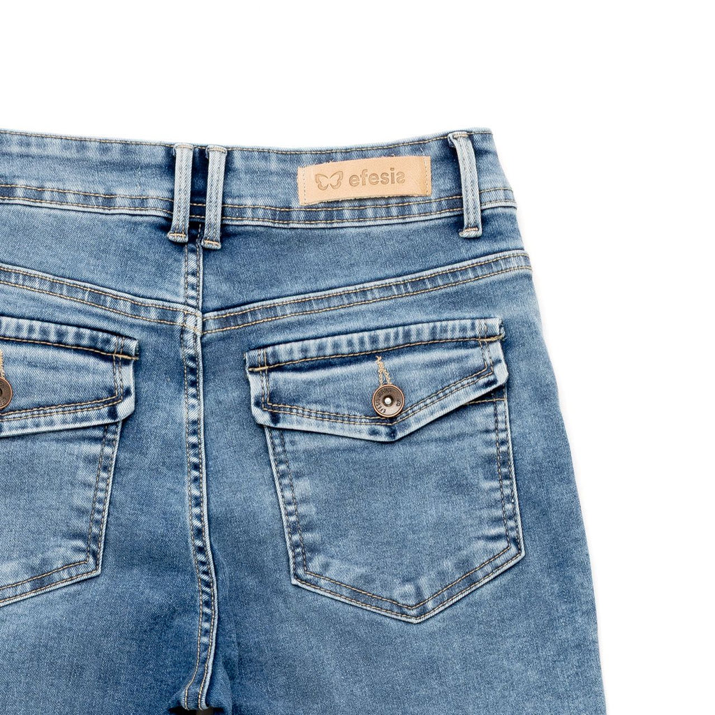 Jeans Feel Flare Bolsillo con Tapetas Azul Light Efesis