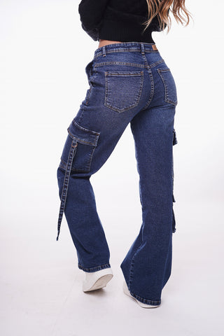 Jeans Citrino Wide Multibolsillos Azul Efesis