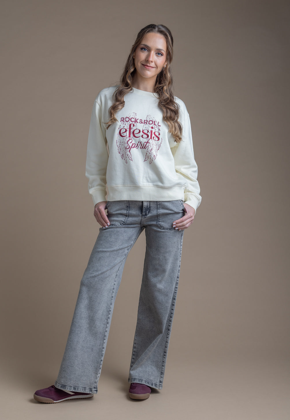 Jeans Zoe Palazzo Bolsillo Parche Gris Efesis