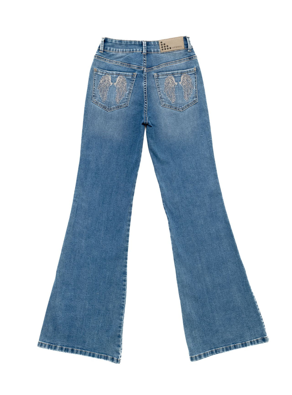 Jeans Wings Flare Bordado Alas Azul Medio Efesis