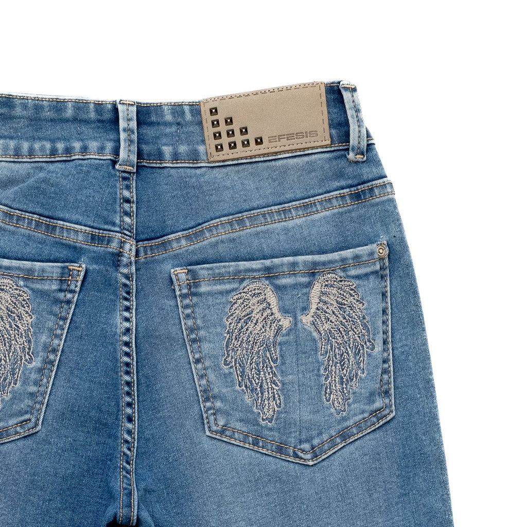 Jeans Wings Flare Bordado Alas Azul Medio Efesis