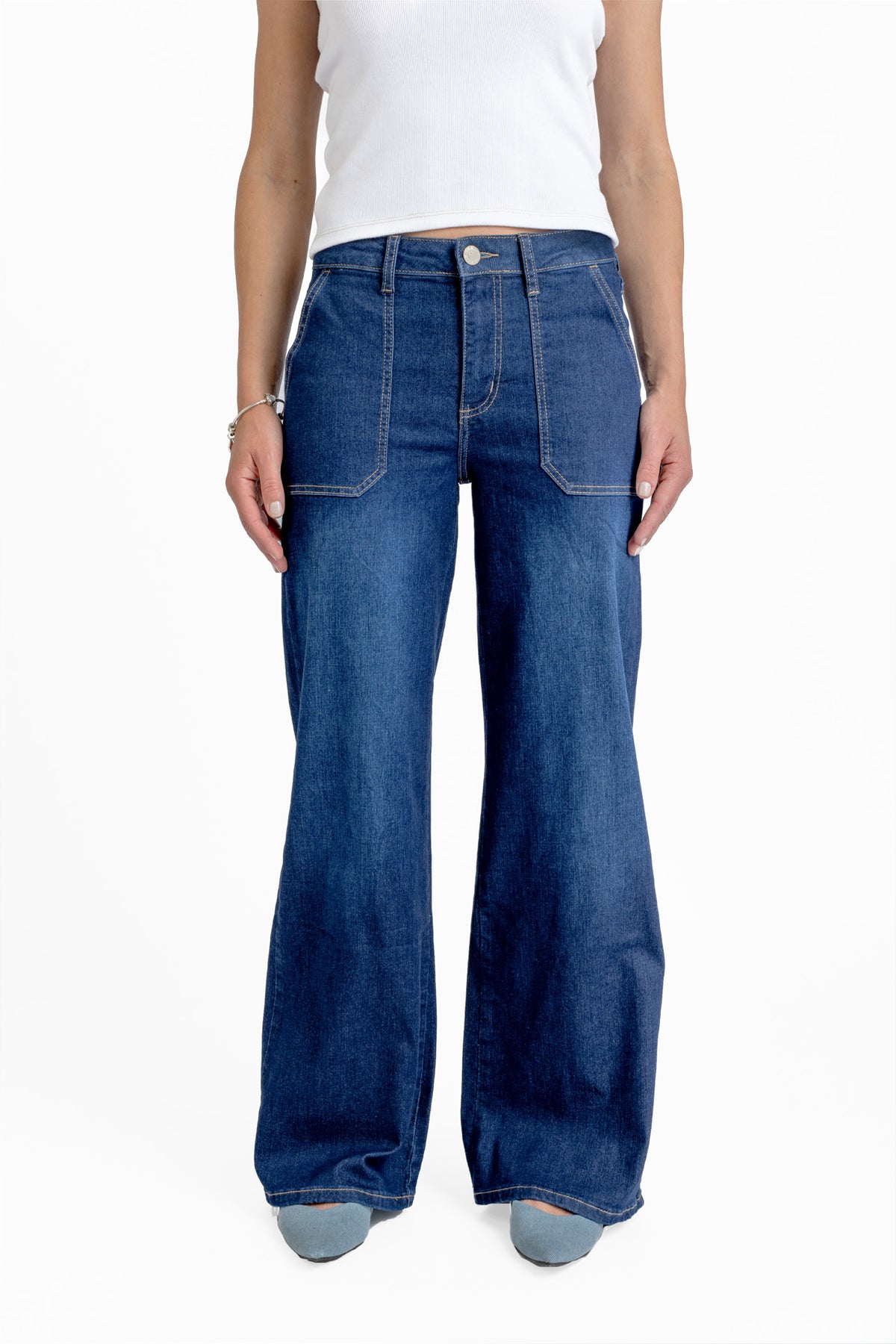 Jeans Zoe Palazzo Bolsillo Parche Azul Efesis