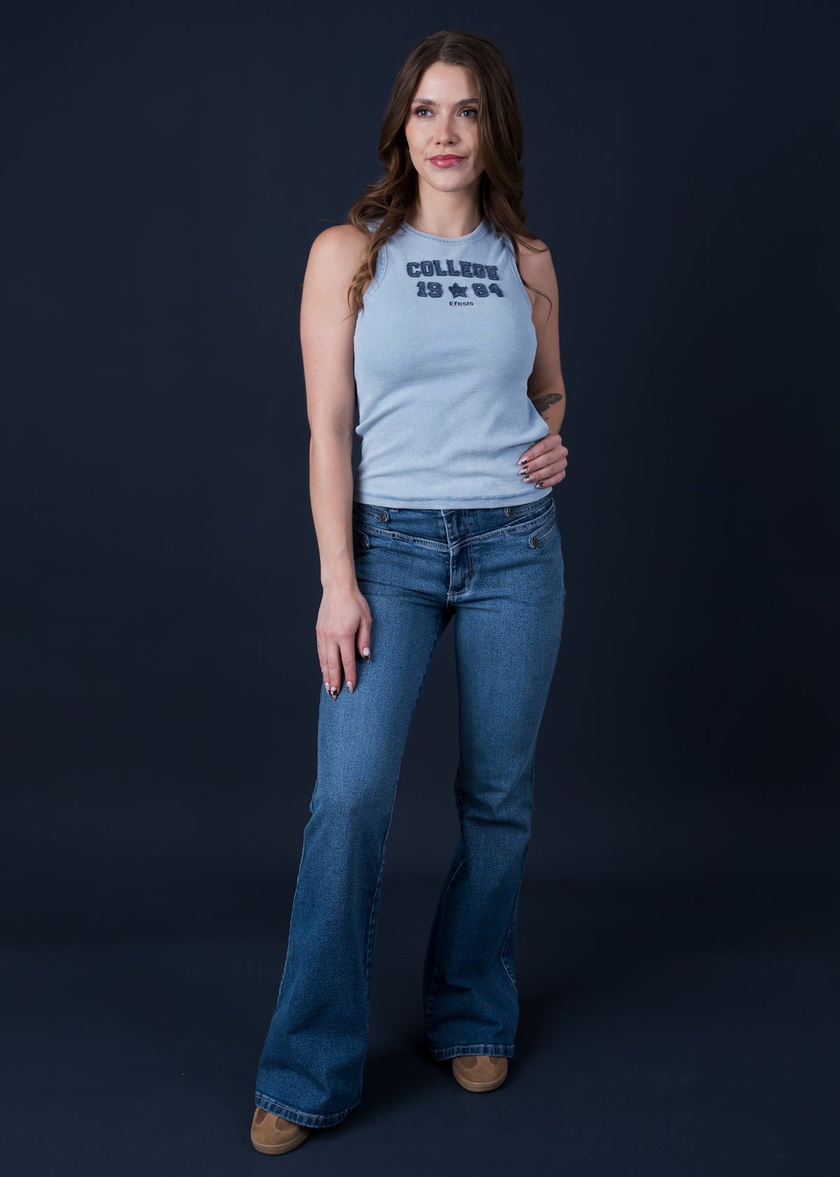Jeans Santino Flare Trabas Decorativas Azul Efesis