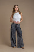 Jeans Cocoa Palazzo Corte Desflecado Gris Efesis