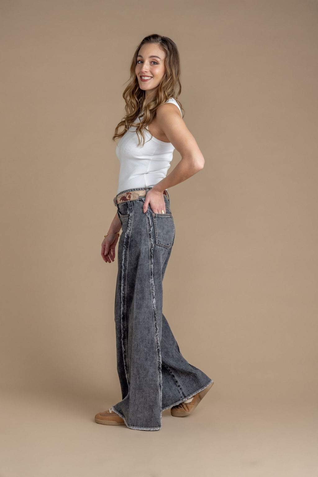 Jeans Cocoa Palazzo Corte Desflecado Gris Efesis