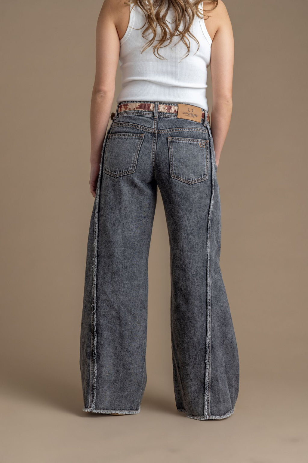 Jeans Cocoa Palazzo Corte Desflecado Gris Efesis