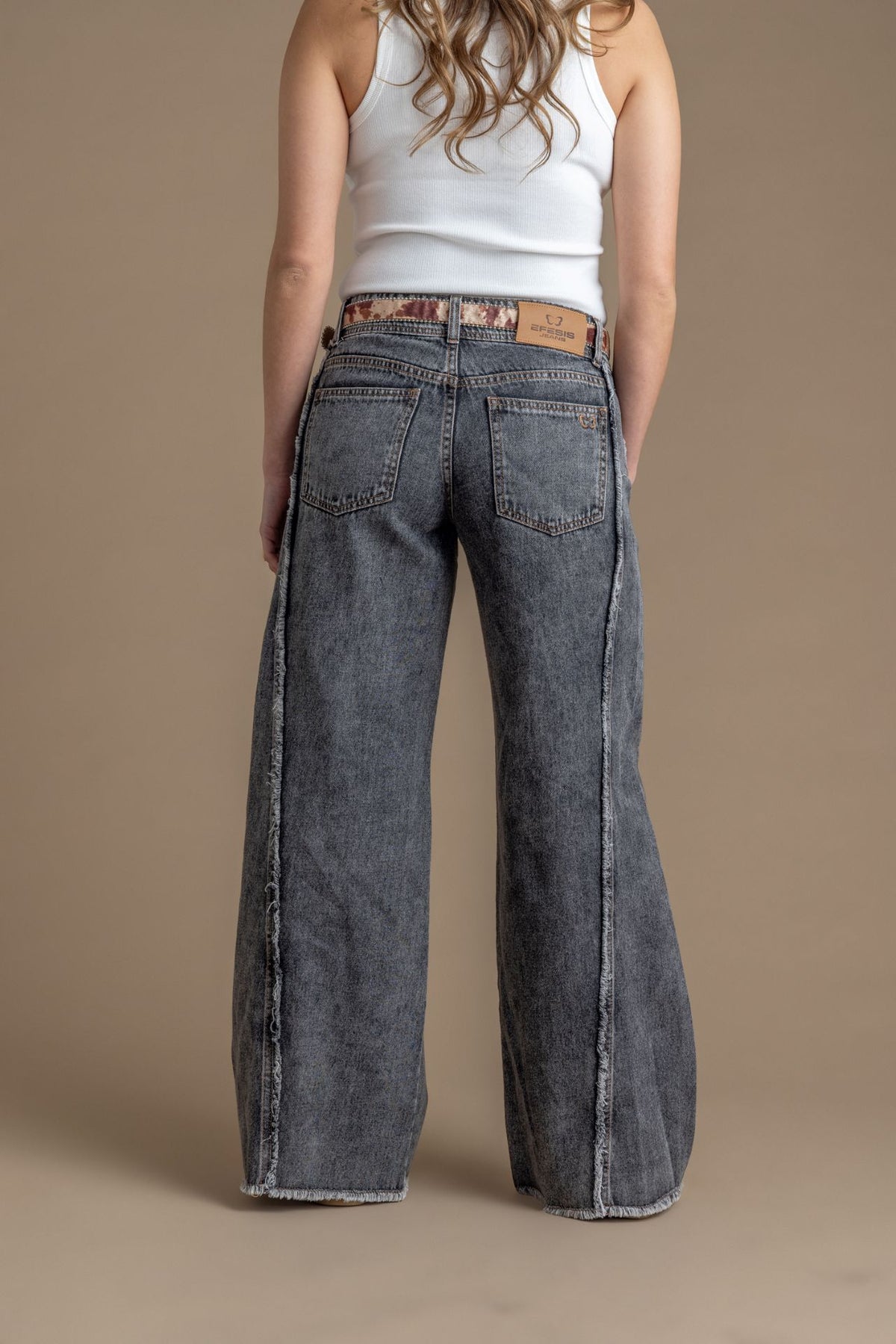 Jeans Cocoa Palazzo Corte Desflecado Gris Efesis
