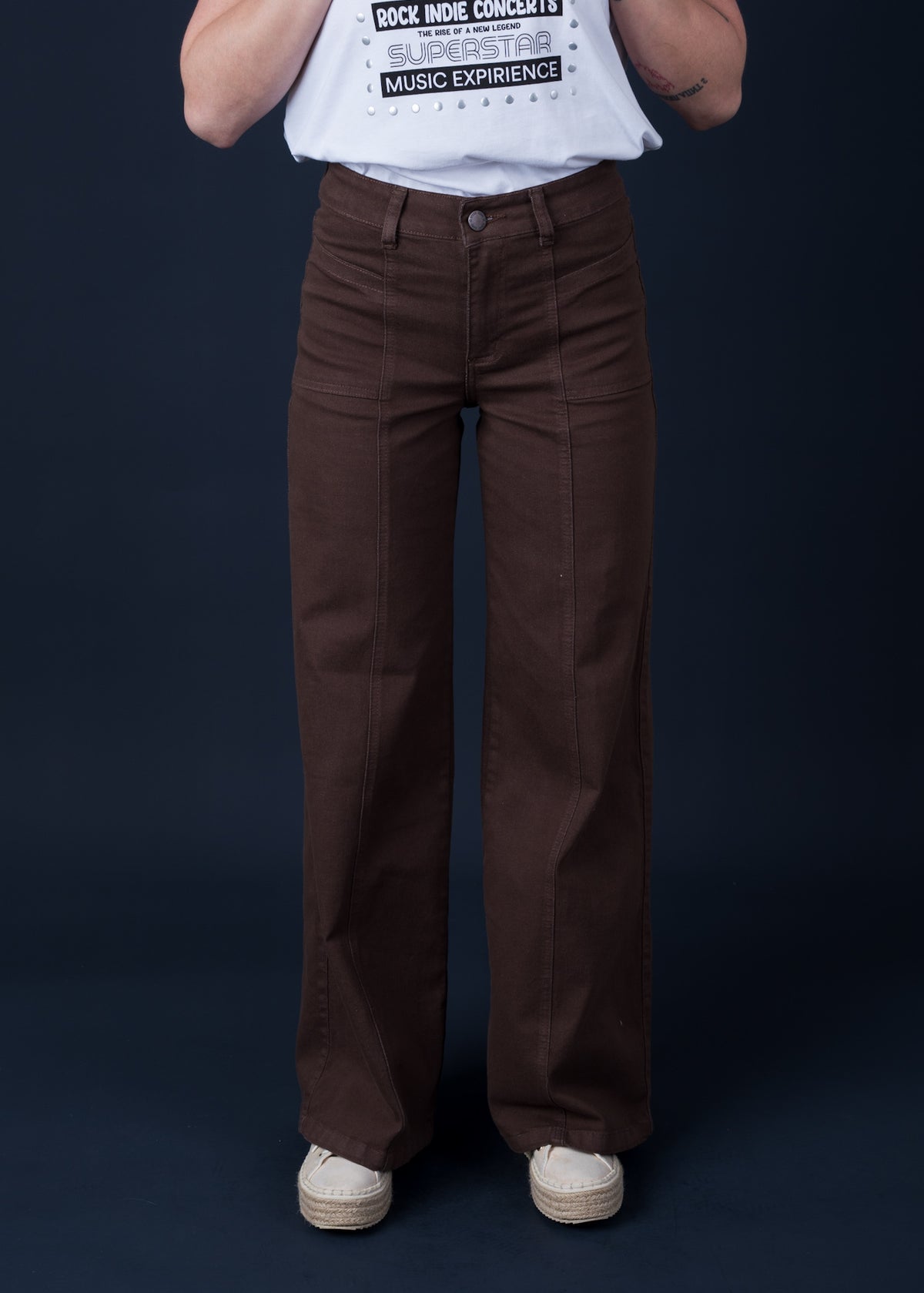Pantalón Piragi Palazzo Bolsillo Incrustado Chocolate Efesis