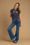 Jeans Calabria Flare Bordado Bocas Bolsiloo Azul Efesis