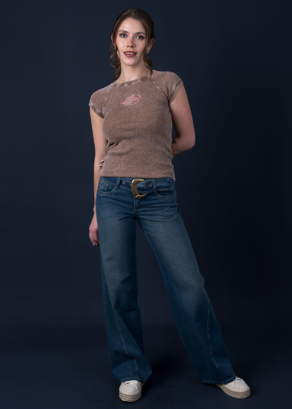 Jeans Ginger Palazzo Traspaso y Cinturon Azul Efesis