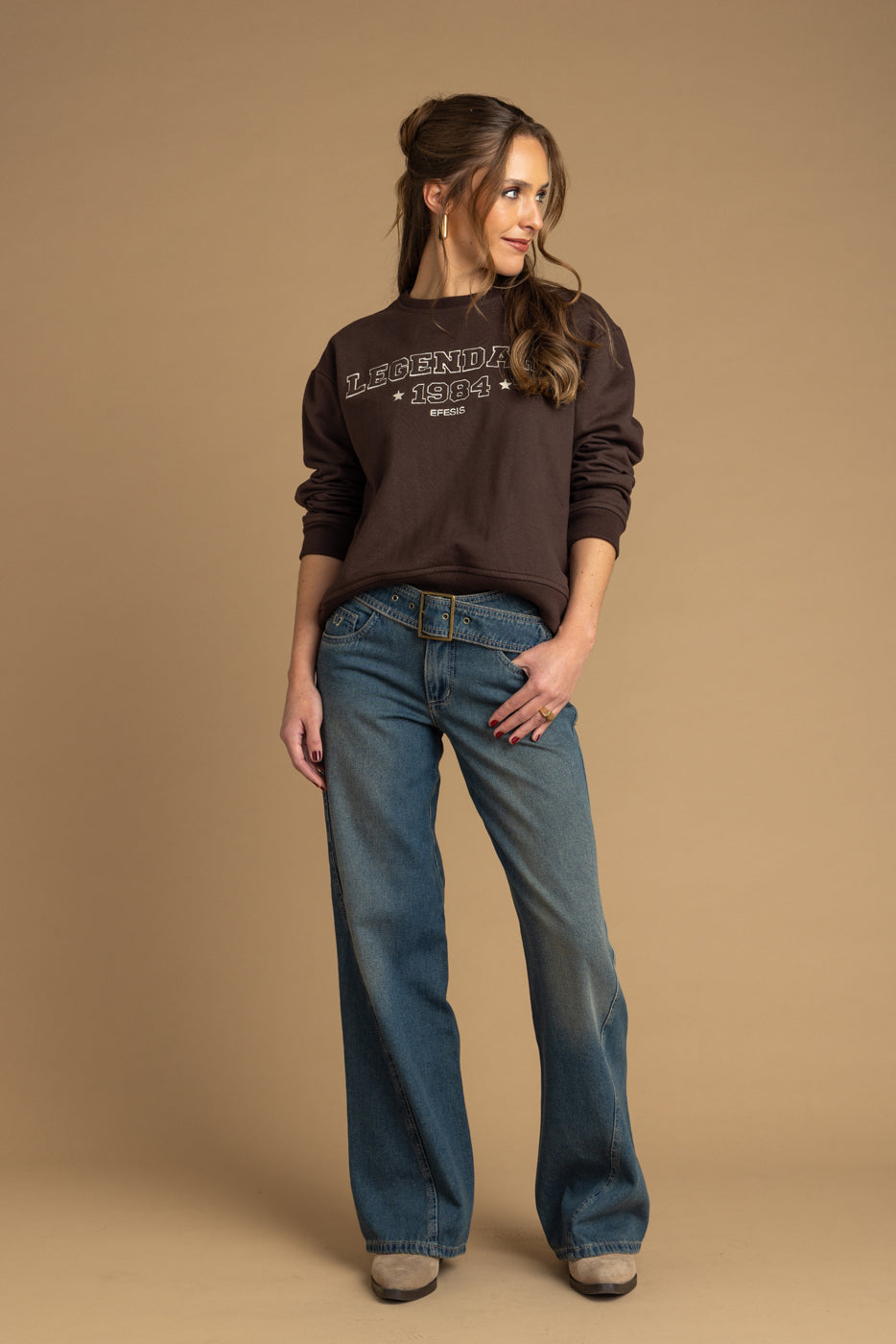 Jeans Ginger Palazzo Traspaso y Cinturon Azul Efesis