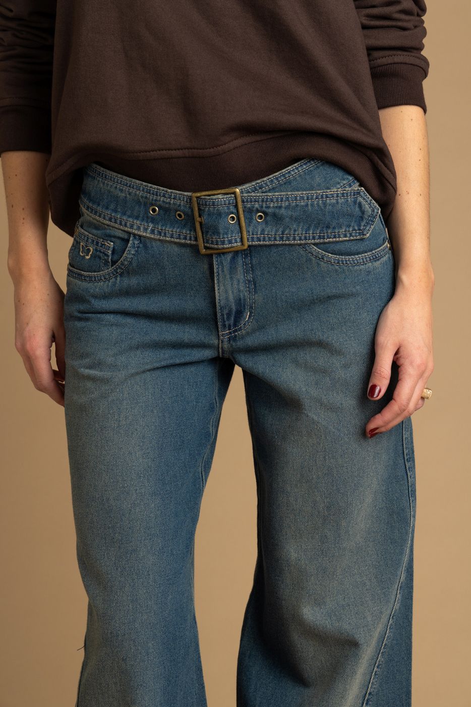 Jeans Ginger Palazzo Traspaso y Cinturon Azul Efesis