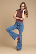 Jeans Corin Flare Bolsillo Parche Azul Efesis