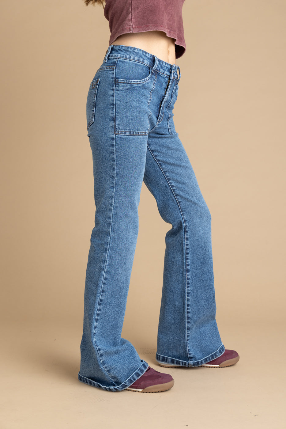 Jeans Corin Flare Bolsillo Parche Azul Efesis