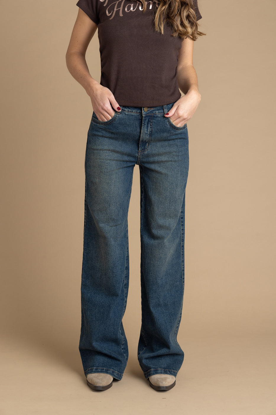 Jeans Arturus Palazzo Pieza con Ojetillos Azul Efesis