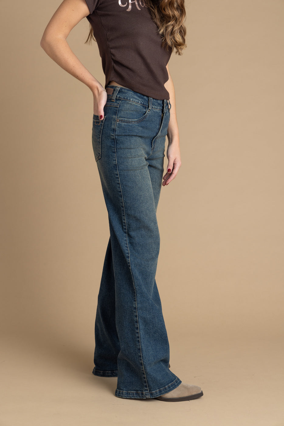 Jeans Arturus Palazzo Pieza con Ojetillos Azul Efesis