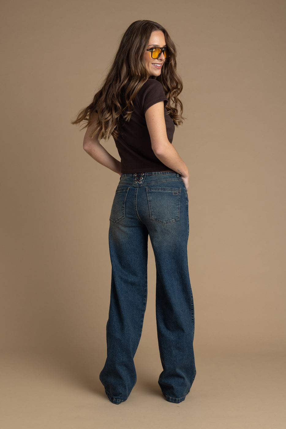 Jeans Arturus Palazzo Pieza con Ojetillos Azul Efesis