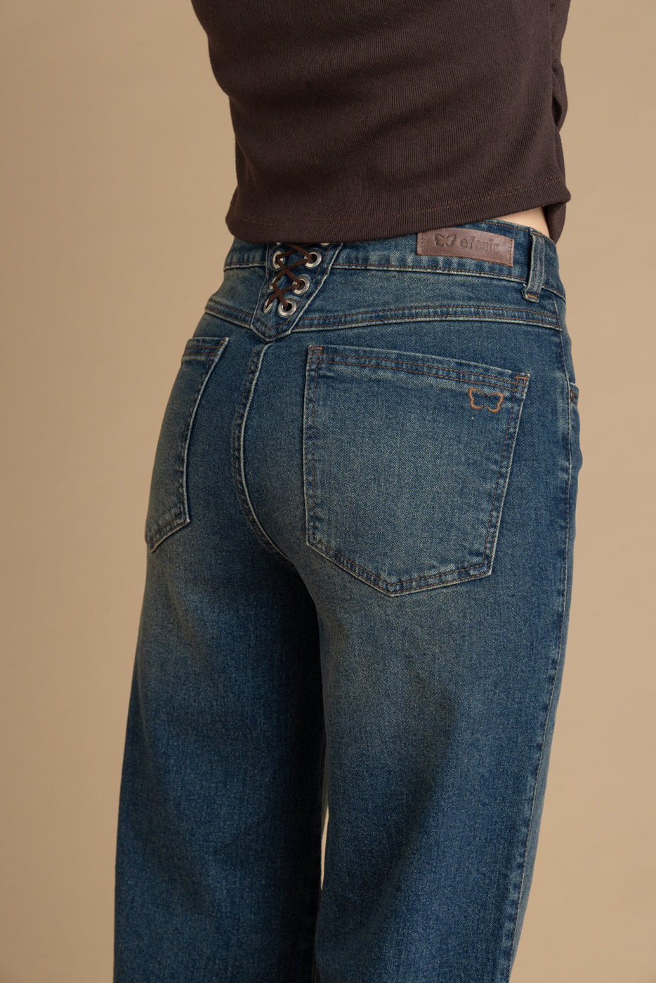 Jeans Arturus Palazzo Pieza con Ojetillos Azul Efesis