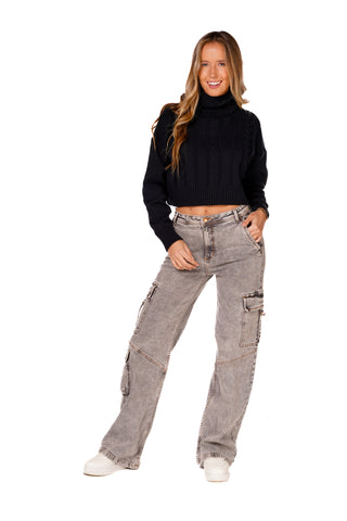 Jeans Citrino Wide Multibolsillos Gris Efesis