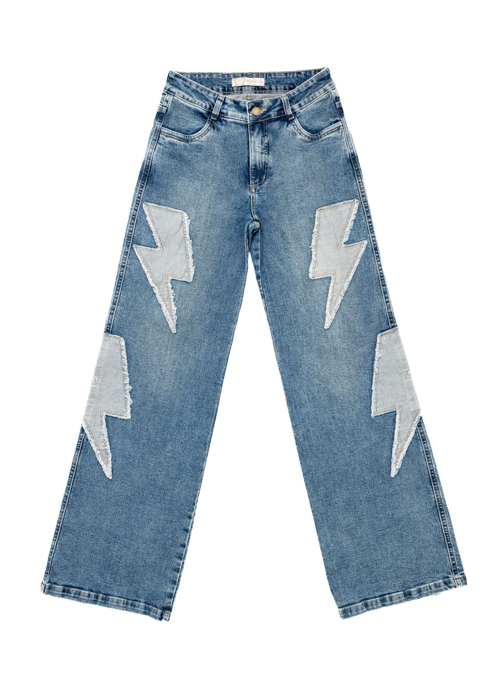 Jeans Cher Wide Parche Rayos Revéz Tela Azul Efesis