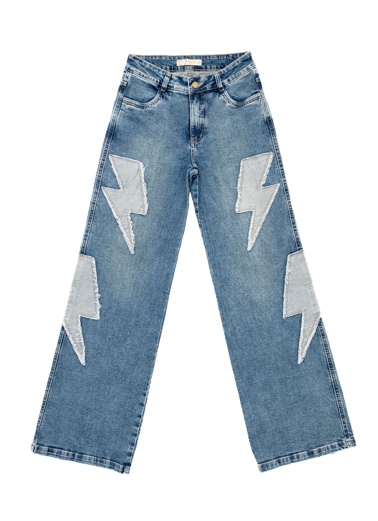 Jeans Cher Wide Parche Rayos Revéz Tela Azul Efesis