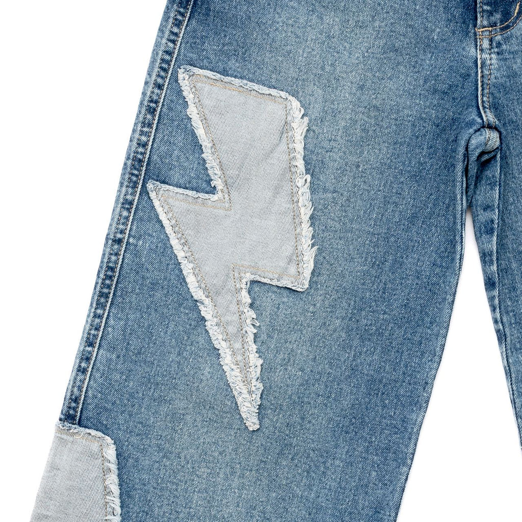 Jeans Cher Wide Parche Rayos Revéz Tela Azul Efesis