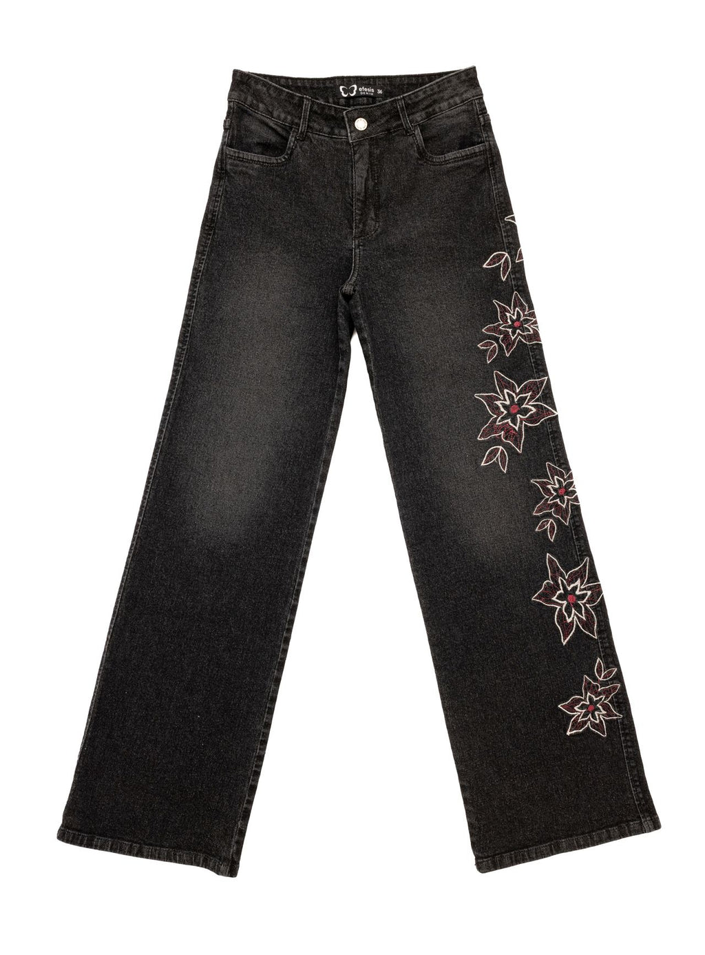 Jeans Aciano Black Wide Bordado Costado Negro Efesis