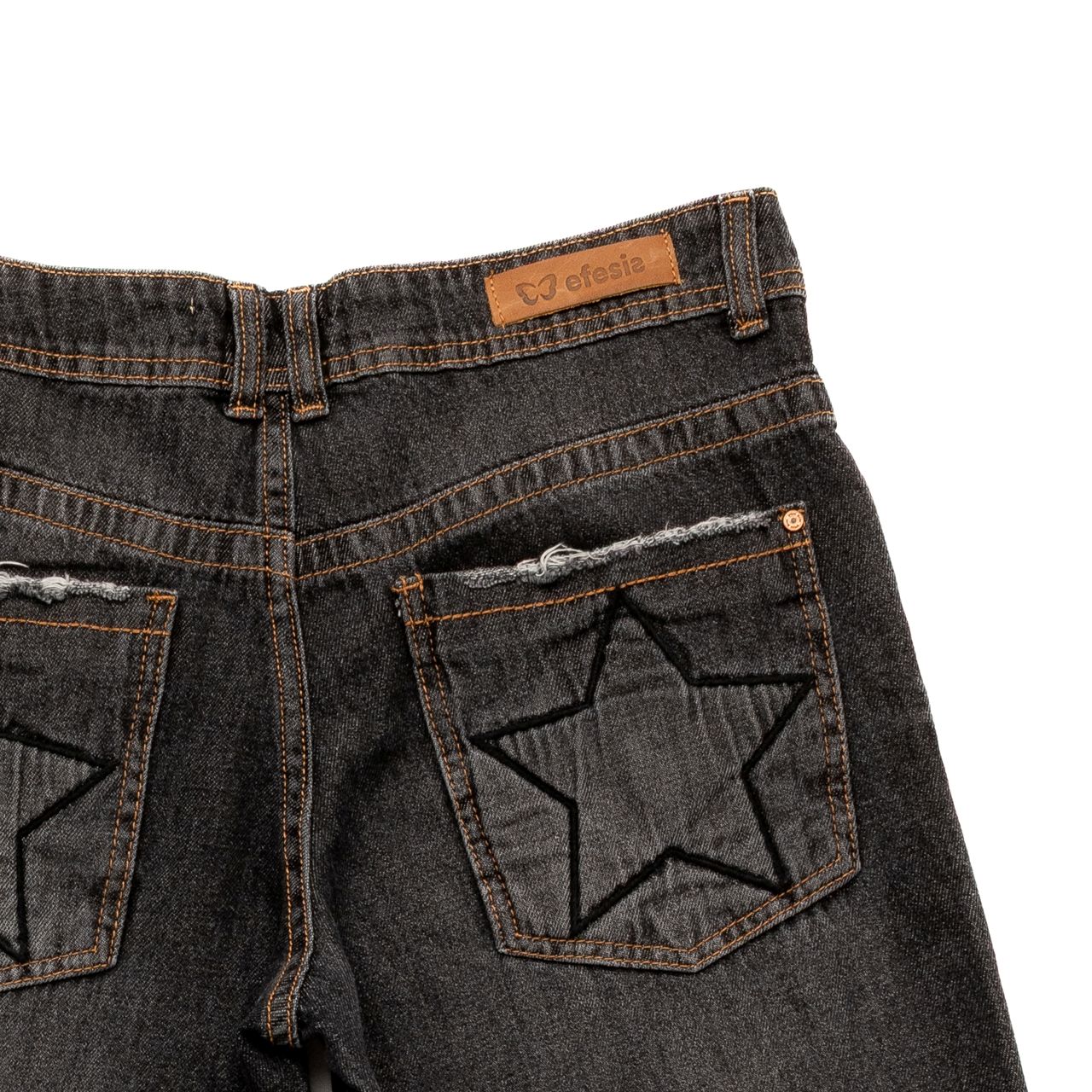 Jeans Puff Wide Bolsillo con Estrellas Negro Efesis
