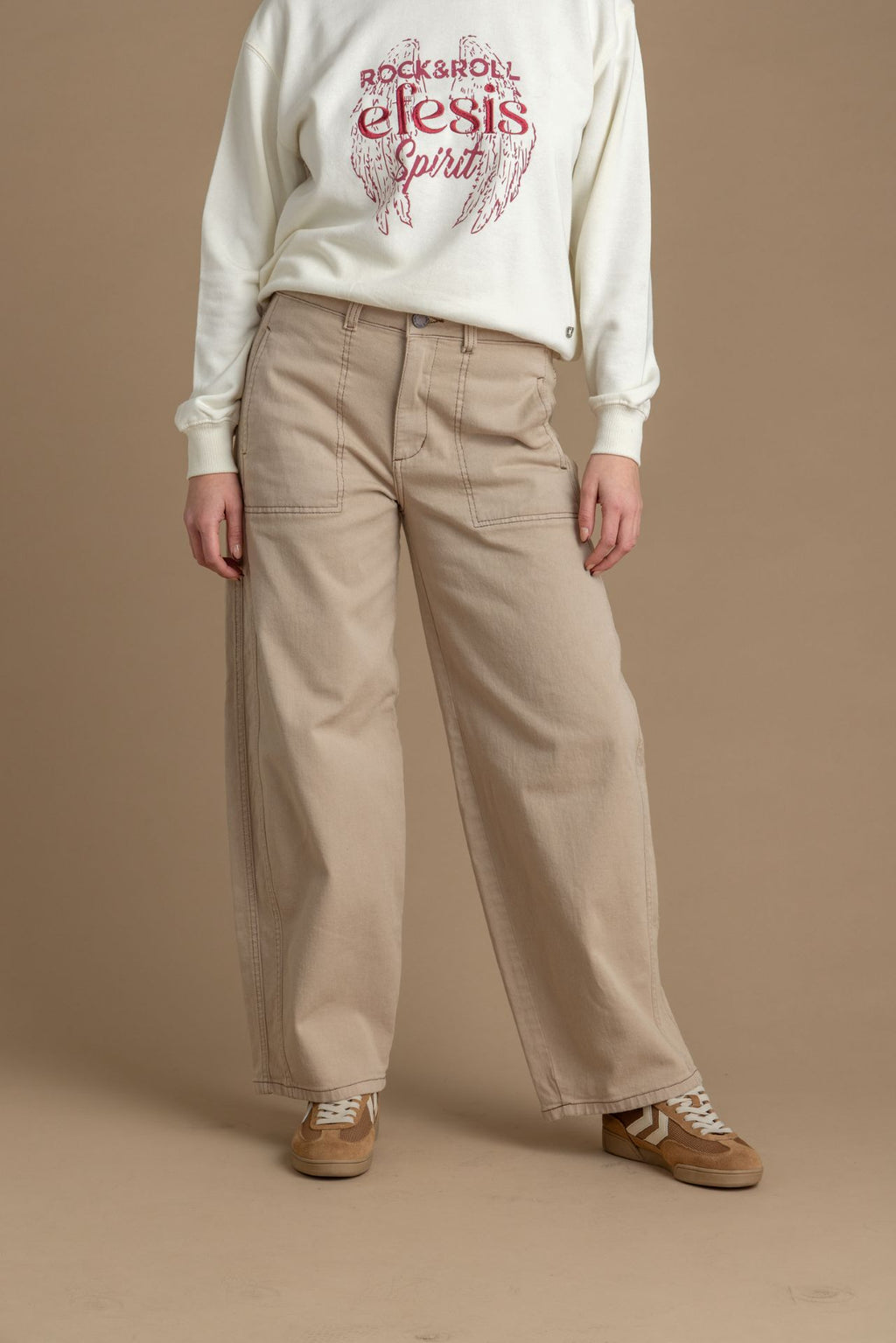 Pantalón Latte Balloon Hilo Contratono Beige Efesis