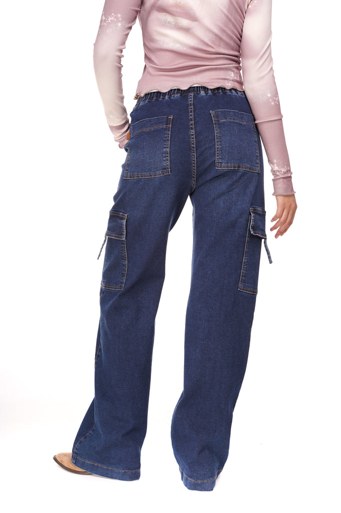 Jeans Tedy Wide Pretina Elasticada y Bolsillos