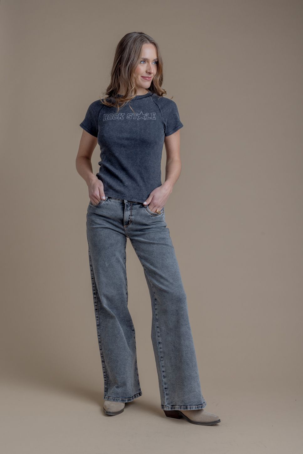 Jeans Angel Palazzo Bordado Alas Gris Efesis