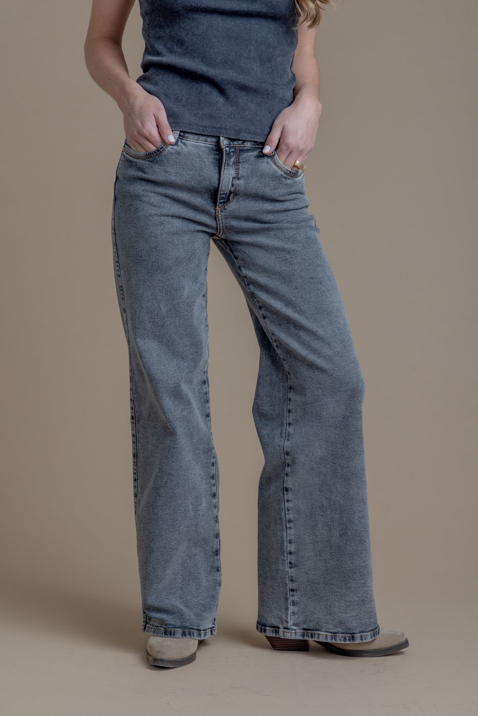 Jeans Angel Palazzo Bordado Alas Gris Efesis