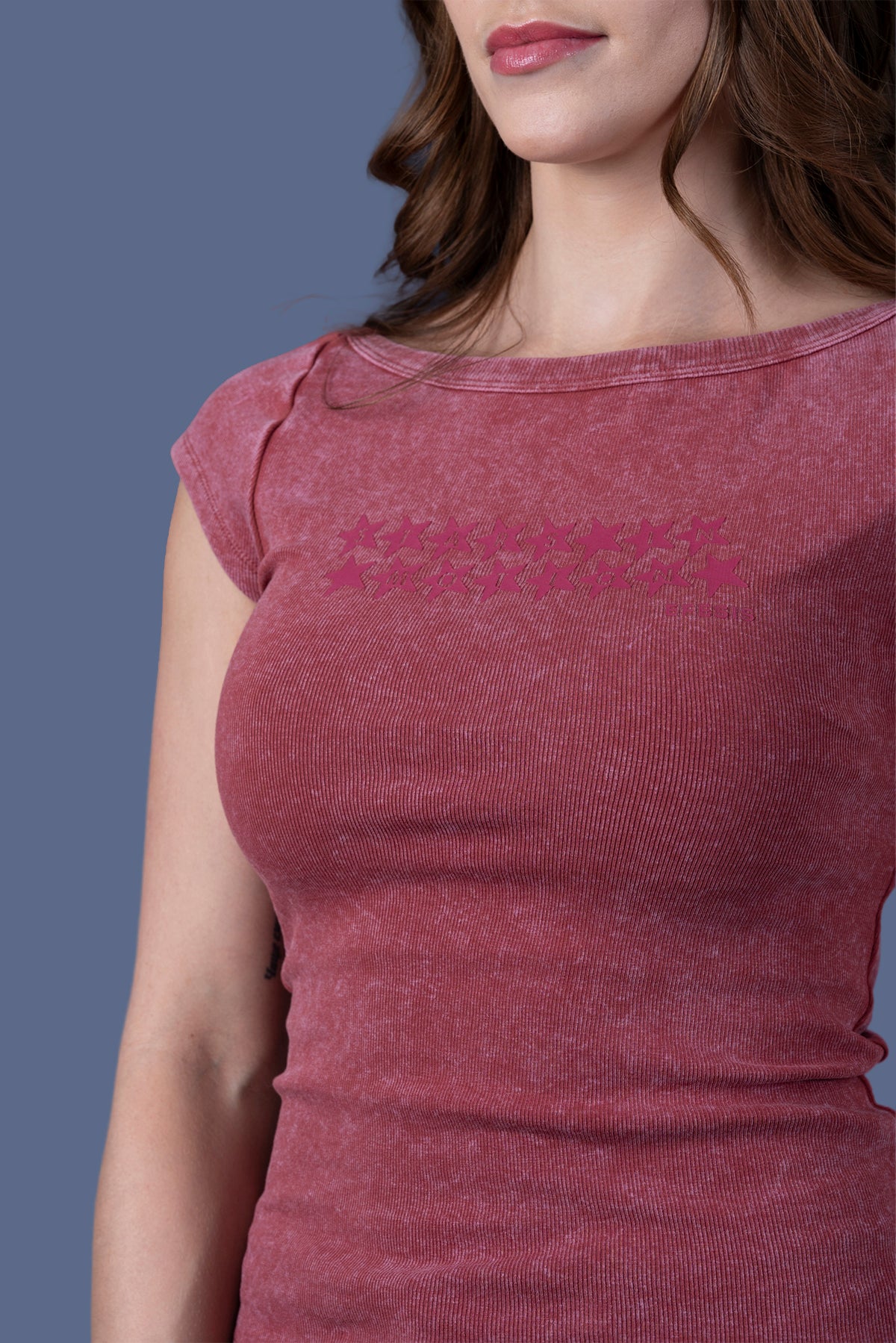Polera Isa Regular Cuello Barco Gravillada Burdeo Efesis