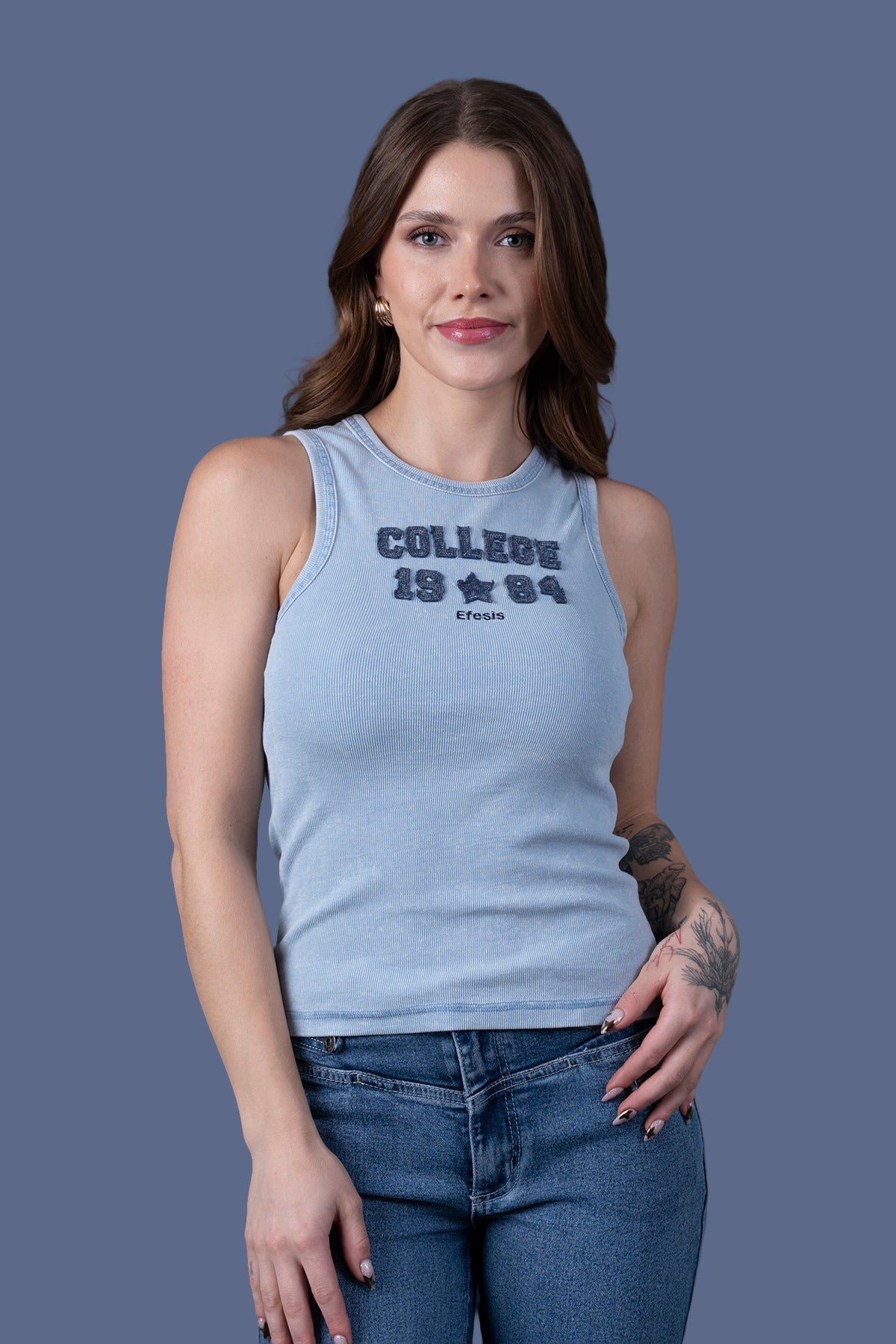 Polera Amparo Tank Fit Regular Celeste Efesis