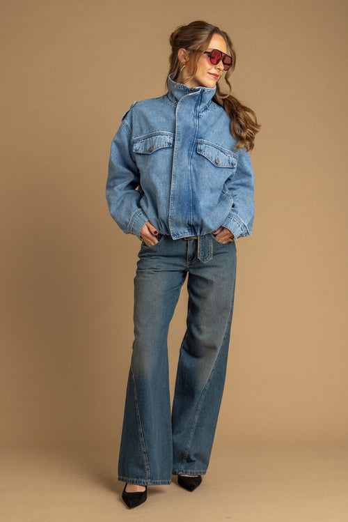Chaqueta Giusephina Oversize Cuello Funnel Aglobada Azul Efesis
