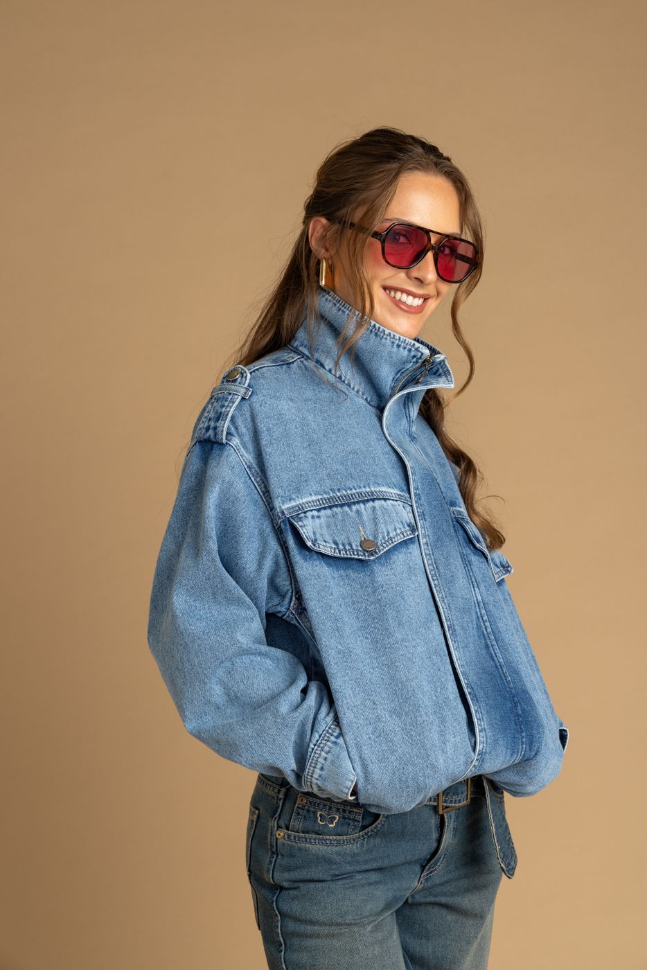 Chaqueta Giusephina Oversize Cuello Funnel Aglobada Azul Efesis