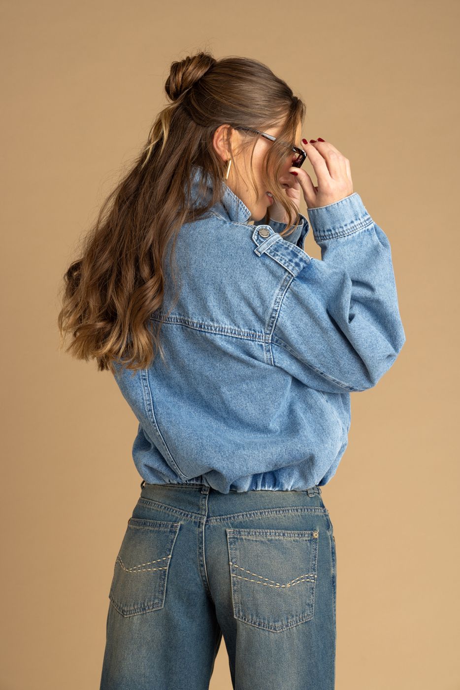 Chaqueta Giusephina Oversize Cuello Funnel Aglobada Azul Efesis