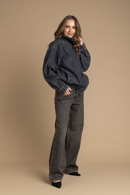 Chaqueta Laniz Oversize Cuello Funnel Pretina Elasticada Negro Efesis