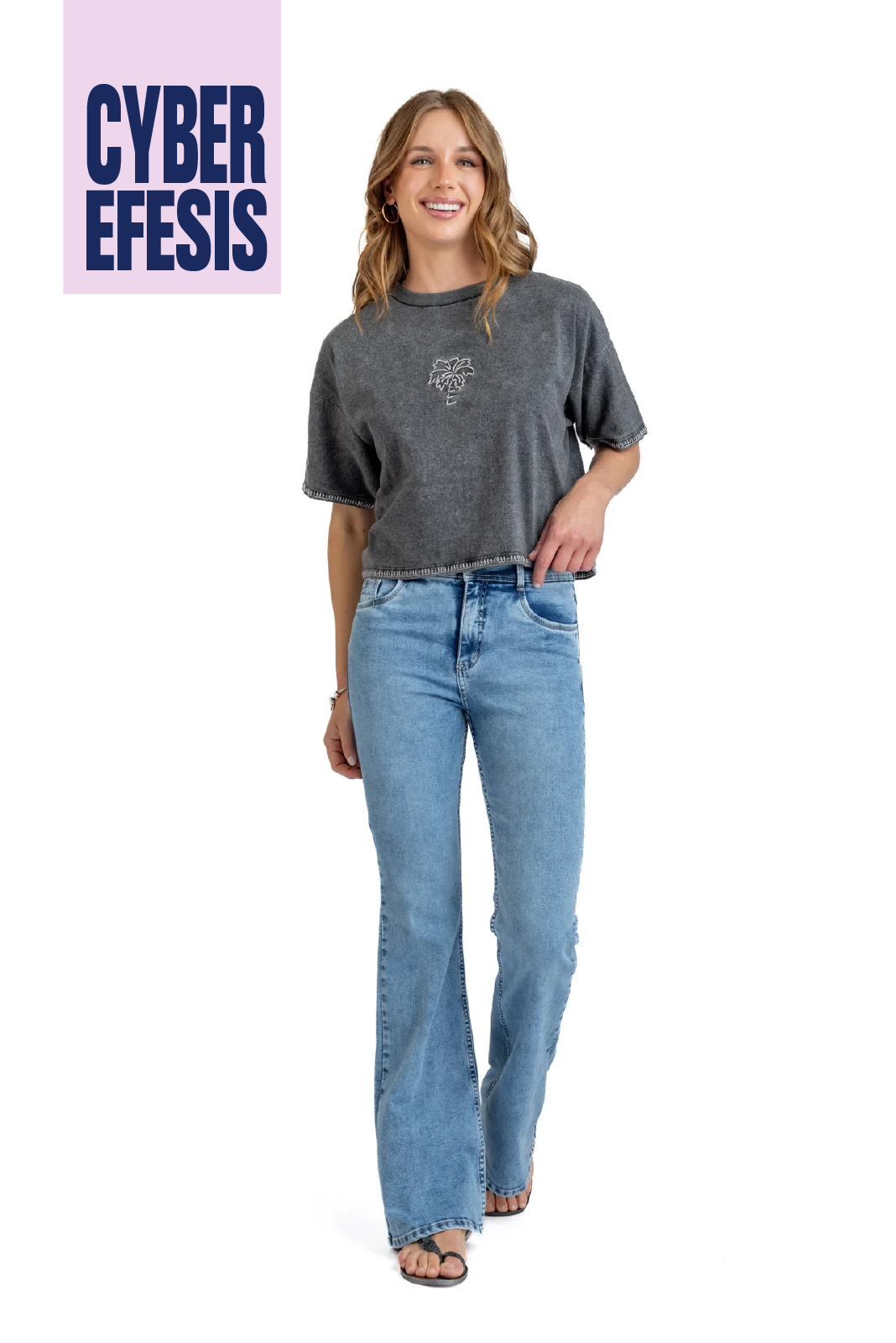 Jeans Feel Flare Bolsillo con Tapetas Azul Light Efesis
