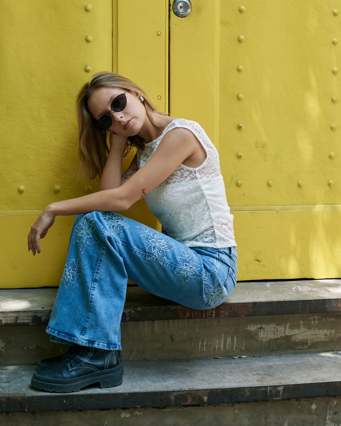 Jeans Aciano Wide Bordado Costado Azul Efesis