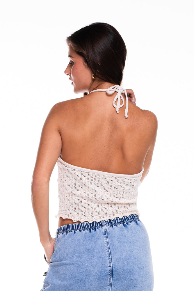 Polera Cane Crop Halter Lanilla Color Crudo Efesis